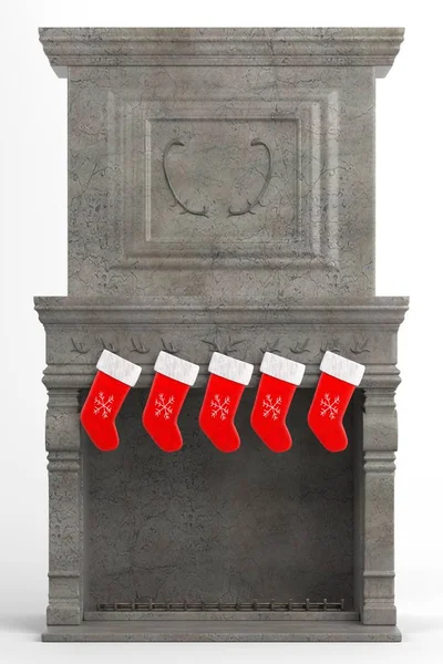 3d render of christmas socks on fireplace — Stock Photo, Image