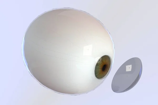 Rendering 3d del carattere che mette la lente a contatto nell'occhio — Foto Stock
