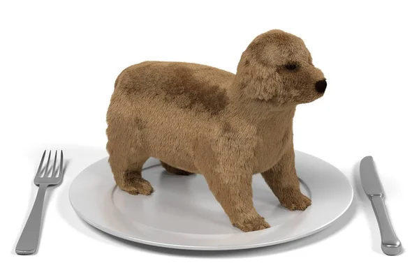 3d renderizado de lindo perro en plato —  Fotos de Stock