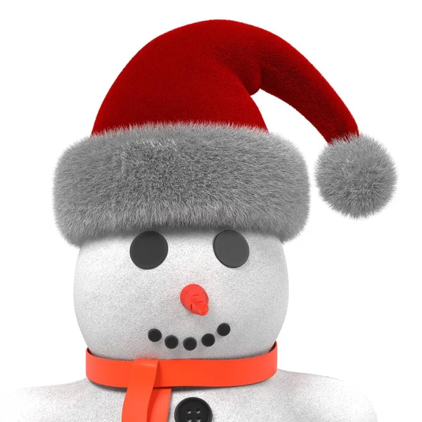 3D render van sneeuwpop met santas cap — Stockfoto