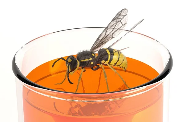 黄蜂在饮料中的 3d 渲染 — 图库照片