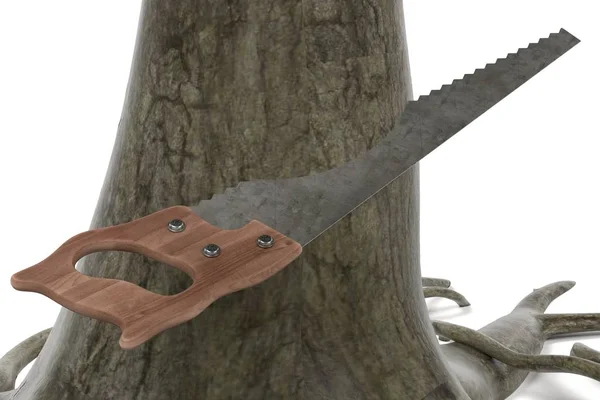 3d render of saw cutting wood — Stock Photo, Image