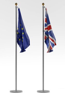 Brexit - AB ve İngiltere bayrakları 3D render