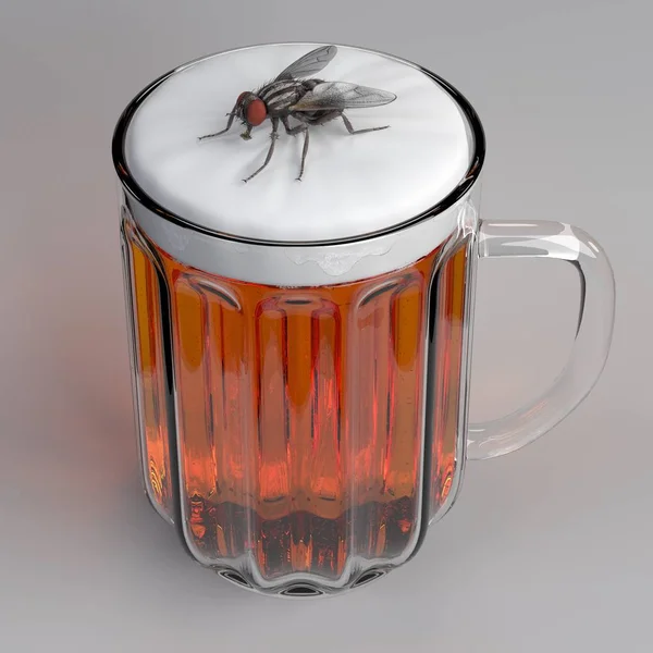 3D візуалізація мухи в пиві — стокове фото
