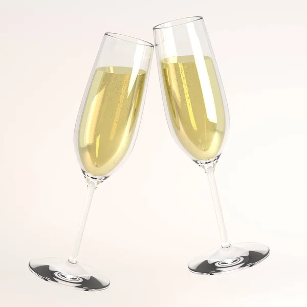 3D render van het verhogen van glas champagne — Stockfoto