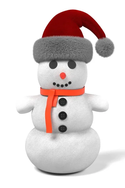 3D-Darstellung des Schneemanns mit Weihnachtsmannmütze — Stockfoto