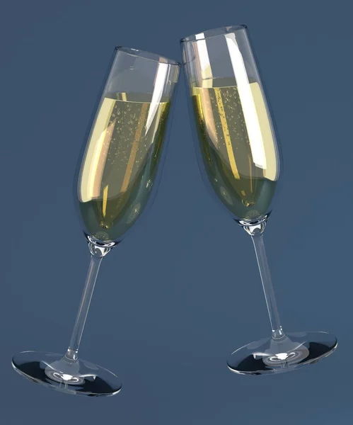 3D render van het verhogen van glas champagne — Stockfoto
