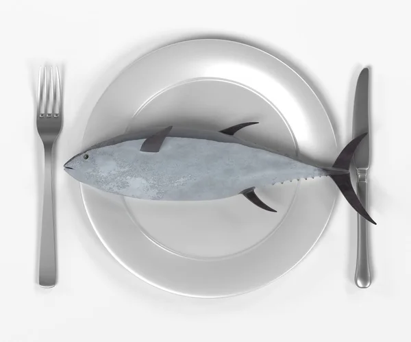 3D рендеринг рыбы на тарелке — стоковое фото