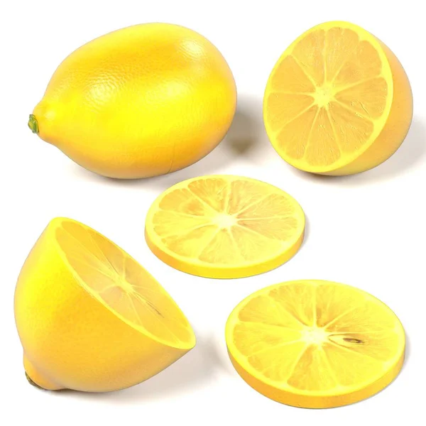 흰색 backround에 레몬의 현실적인 3d 렌더링 — 스톡 사진