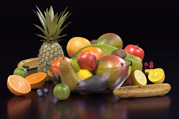 Realistische 3d render van fruit collectie — Stockfoto