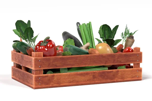 Realistic 3d render of vegetable in box — Stock Photo, Image