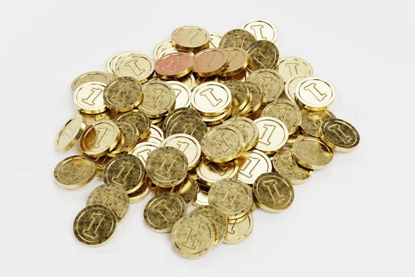 Καθιστούν Του Μεγάλο Σωρό Κέρματα — Φωτογραφία Αρχείου