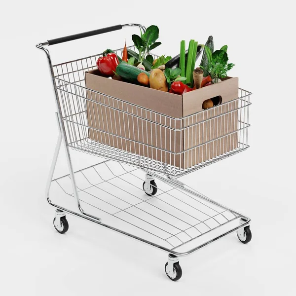 Render Realistico Del Cibo Nel Carrello Della Spesa — Foto Stock