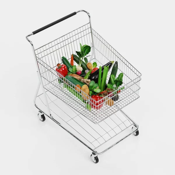 Render Realistico Del Cibo Nel Carrello Della Spesa — Foto Stock