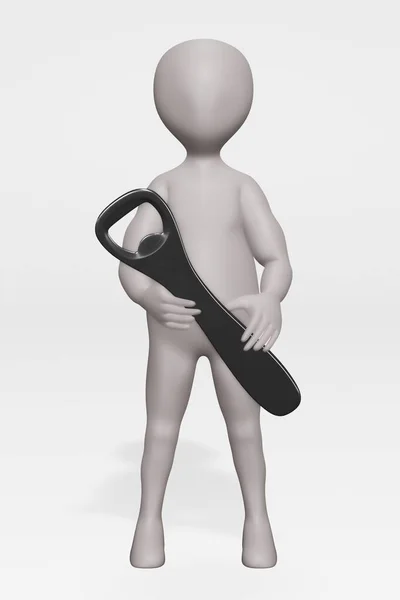 ボトルオープナー付きキャラクターの現実的な3Dレンダリング — ストック写真