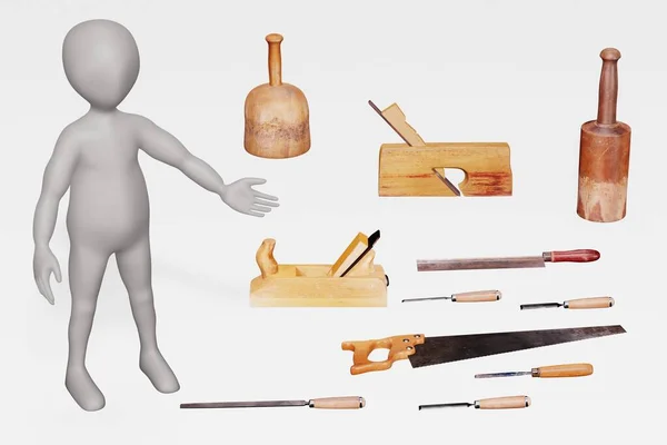 3D用木匠工具渲染人物 — 图库照片