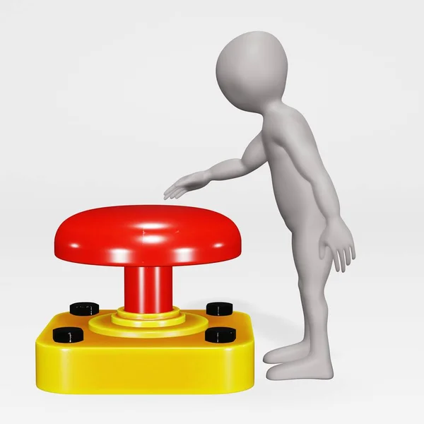 Render Cartoon Character Red Button — Stock Photo, Image