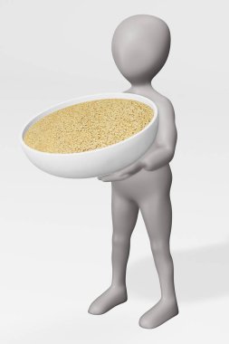 Couscous in Bowl ile Çizgi Film Karakterinin 3 boyutlu canlandırması