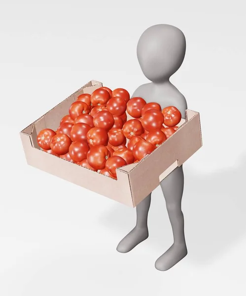 Renderizado Carácter Con Tomates Caja —  Fotos de Stock