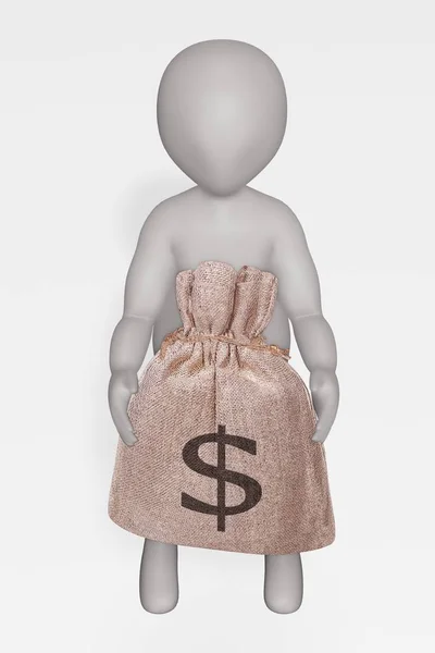 Renderização Personagem Desenho Animado Com Saco Dinheiro — Fotografia de Stock