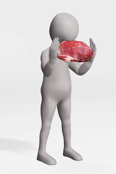 Render Character Con Beaf Steak — Foto de Stock
