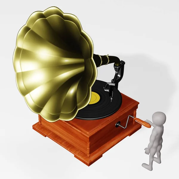 Render Cartoon Character Gramophone — Stockfoto