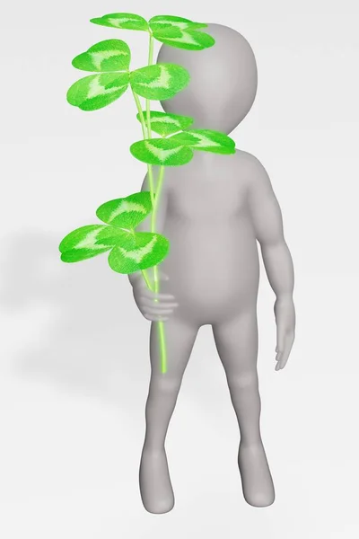3Dクローバー植物と漫画のキャラクターのレンダリング — ストック写真