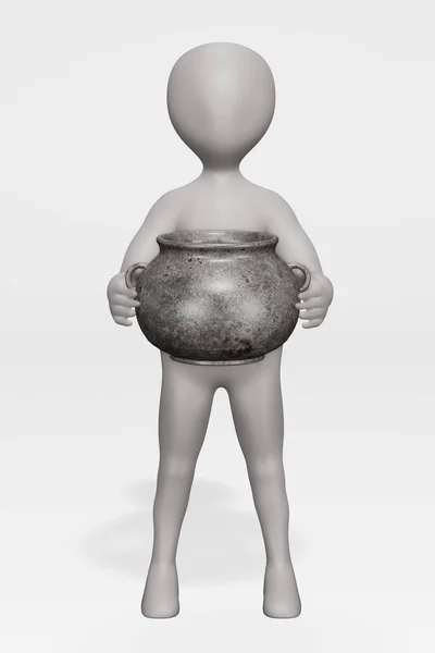 3D带煮食锅的角色渲染 — 图库照片