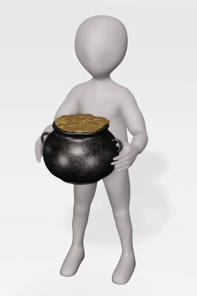 Render Del Carattere Con Money Pot — Foto Stock