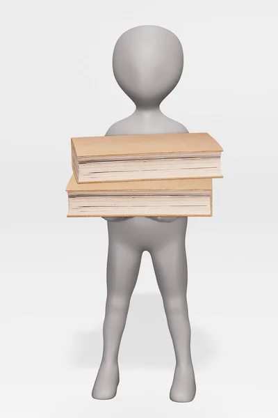 Render Van Karakter Met Boeken — Stockfoto