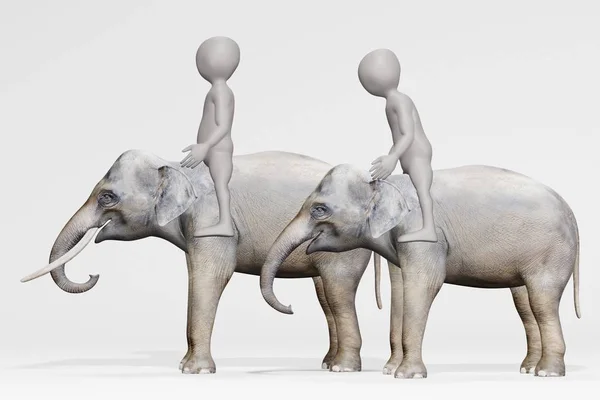 Render Personagem Desenhos Animados Montando Elefante — Fotografia de Stock