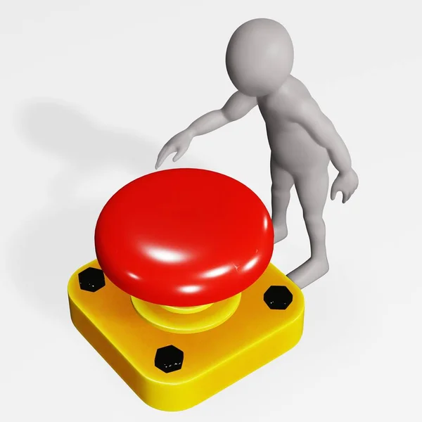 Render Cartoon Character Red Button — Stock Photo, Image