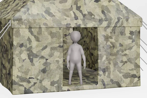 3D有帐篷的性格渲染 — 图库照片