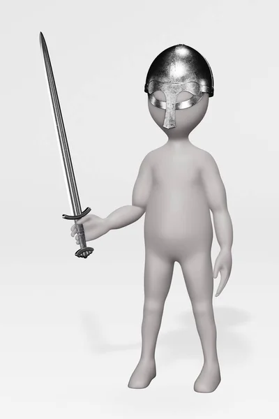 3Dバイキング戦士としての漫画のキャラクターのレンダリング — ストック写真