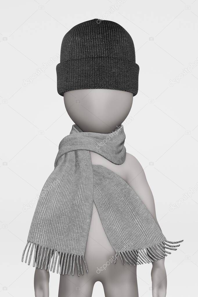 3D Render of Cartoon Character with Winter Clothes