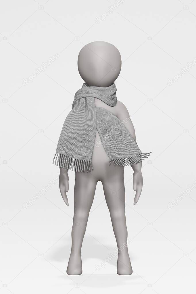 3D Render of Cartoon Character with Winter Scarf