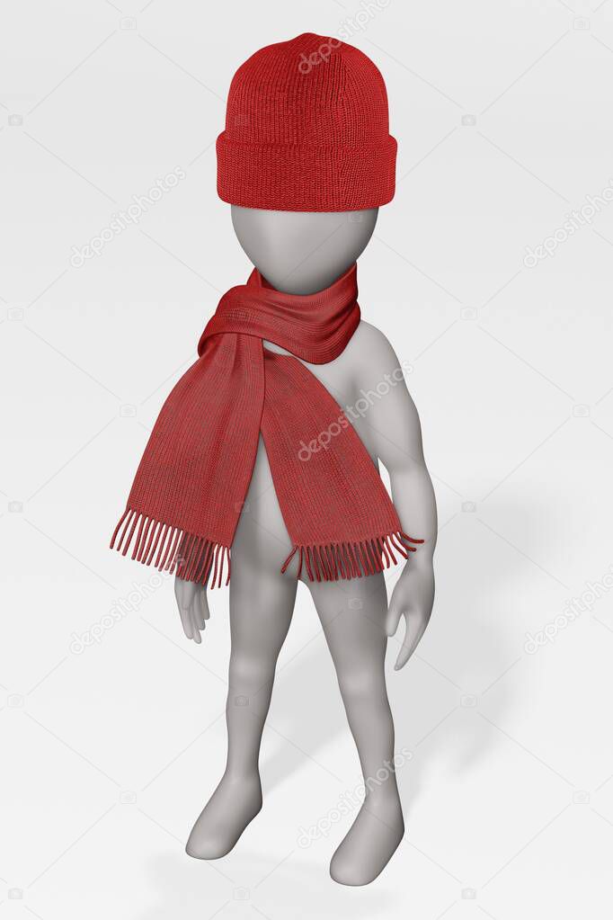 3D Render of Cartoon Character with Winter Clothes