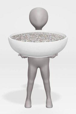 Chia Seeds in Bowl ile Çizgi Film Karakterinin 3 boyutlu canlandırması