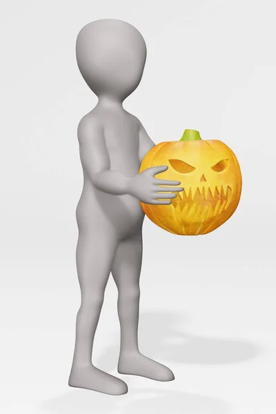 Render Tecknad Karaktär Med Halloween Pumpkin — Stockfoto