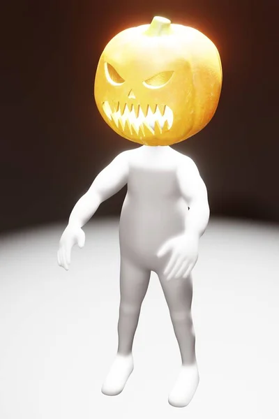 Render Tecknad Karaktär Med Halloween Pumpkin — Stockfoto