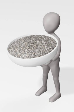 Chia Seeds in Bowl ile Çizgi Film Karakterinin 3 boyutlu canlandırması