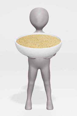 Couscous in Bowl ile Çizgi Film Karakterinin 3 boyutlu canlandırması