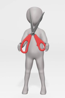 çizgi film karakteri makasla 3D render