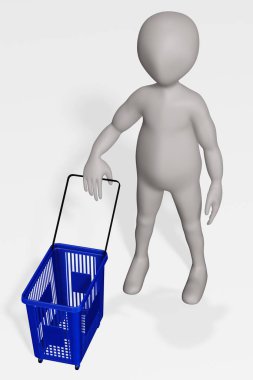çizgi film karakteri alışveriş sepeti ile 3D render