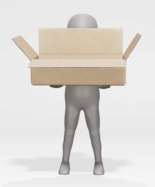 Render Cartoon Character Cardboard Box — стокове фото