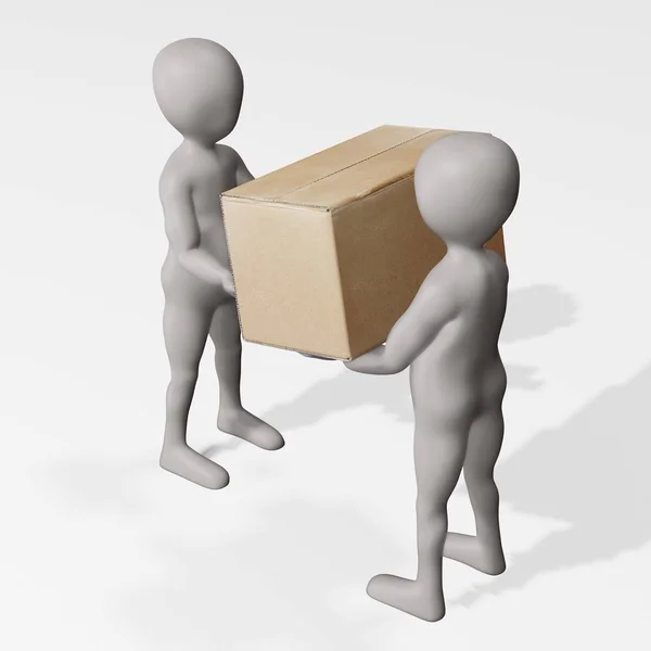 Render Cartoon Character Cardboard Box — Stock Photo, Image