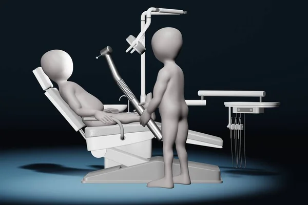 Dişçi Sandalyesinde Çizgi Film Karakterinin Boyutlu Canlandırması — Stok fotoğraf