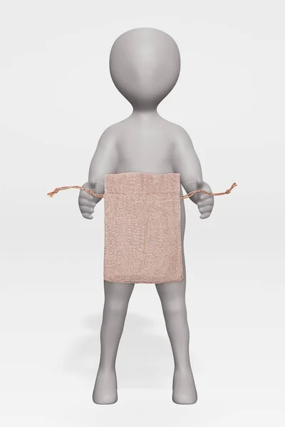 Render Personnage Bande Dessinée Avec Sac Jute — Photo