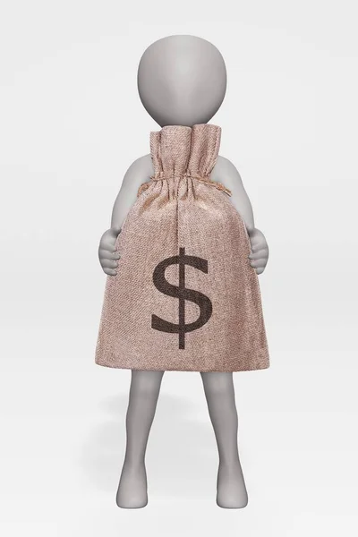 Renderização Personagem Desenho Animado Com Saco Dinheiro — Fotografia de Stock