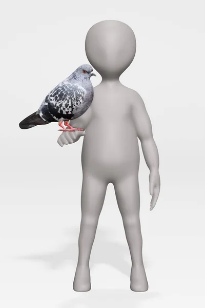 Renderização Personagem Desenho Animado Com Pombo — Fotografia de Stock